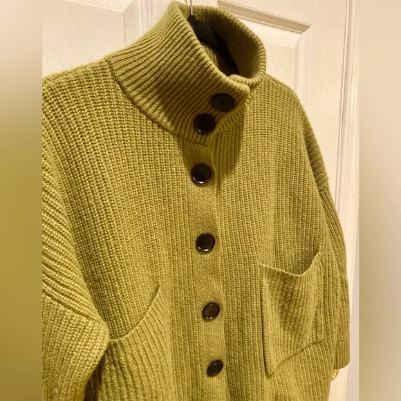 Silk Maison 100% Wool Career Office Chunky Avocado Green Fall Sweater Coat SZ S - Picture 5 of 16